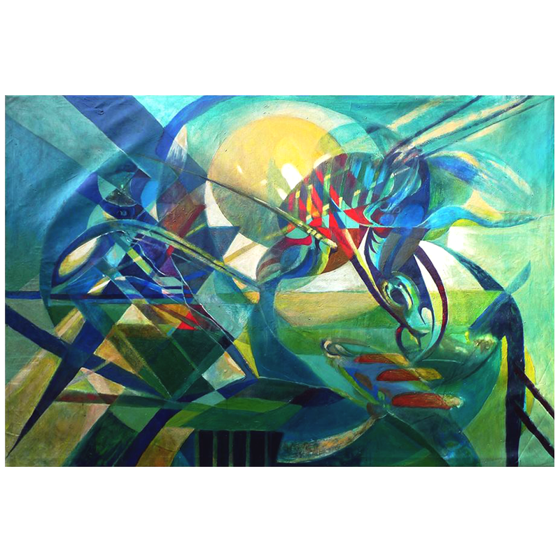 Abstract painting of a cockroach devouring human flesh over the Demerara river, Guyana.