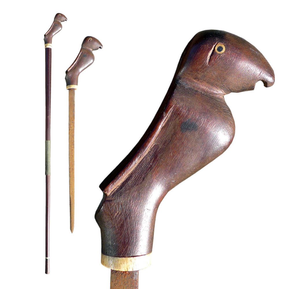 Iban sword stick with bird head handle